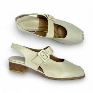 Beautifeel Women's Sling Back Sandals EU 41 US 10 Champagne Cream Leather Padded
